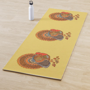 Three Turkeys Standing in Leaves Autumn Colours Yoga Mat