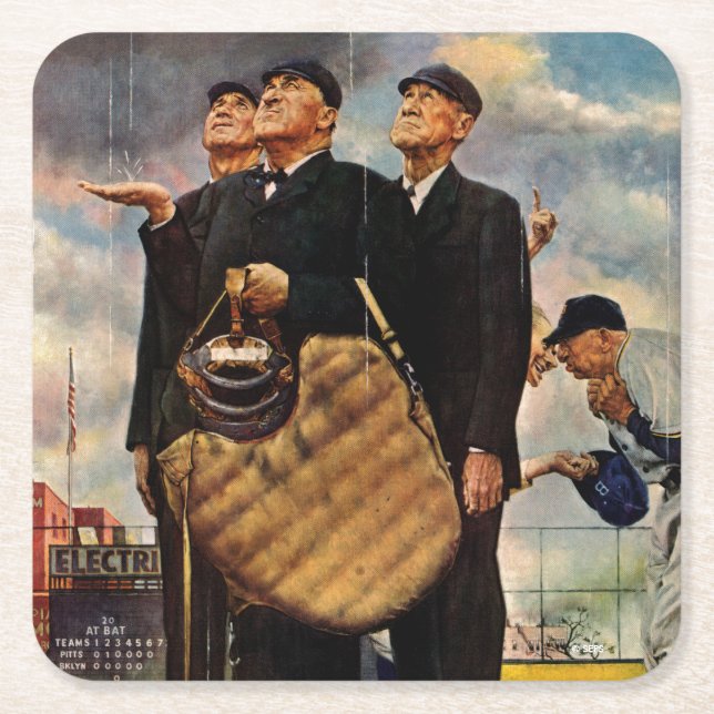 Three Umpires Square Paper Coaster (Front)