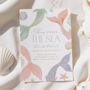Three Under the Sea Mermaid 3rd Birthday Invitation