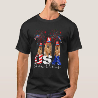 Three Usa Chow Chows Dog Wearing Hat American Flag T-Shirt