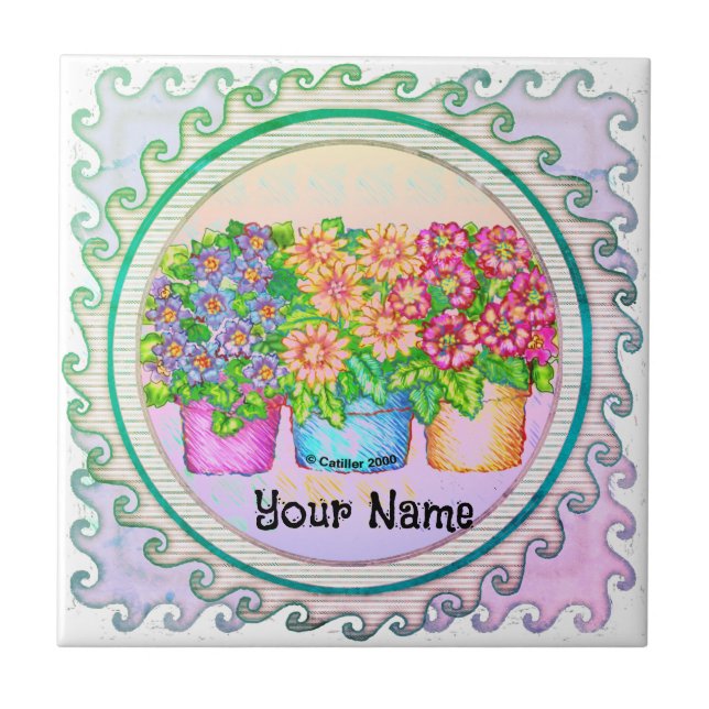 Three Vases Flowers Tile (Front)