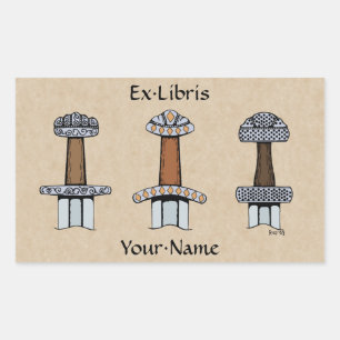 Three Viking Sword Hilts Bookplate Sticker