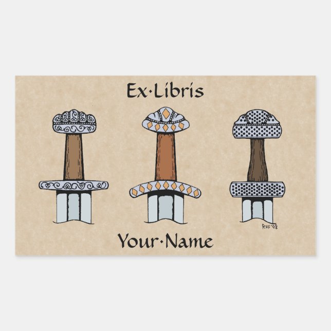Three Viking Sword Hilts Bookplate Sticker (Front)