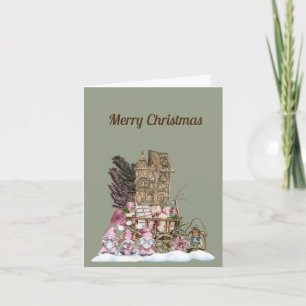 Three Vintage Gnomes Having Coffee Card