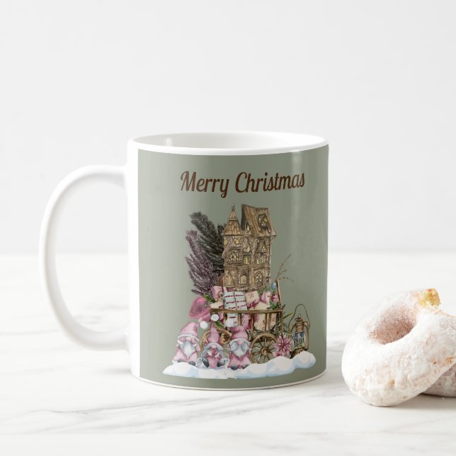  Three Vintage Gnomes Personalized  Coffee Mug (With Donut)