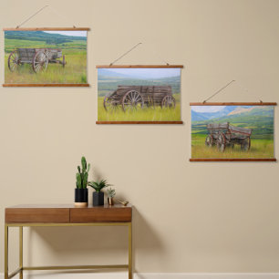 Three Vintage Historic Wagons In A Pasture  Hanging Tapestry