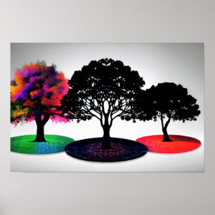Three Vivid Dreamlike Trees with White Background Poster