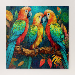 Three vividly coloured parrots jigsaw puzzle