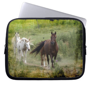 Three Walking Horses & Field Animal-lover's Gift Laptop Sleeve