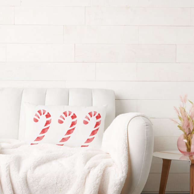 Three Watercolor Candy Canes Lumbar Pillow (Couch)