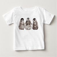 Three Watercolor Emperor Penguin Chicks 