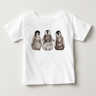 Three Watercolor Emperor Penguin Chicks  Baby T-Shirt