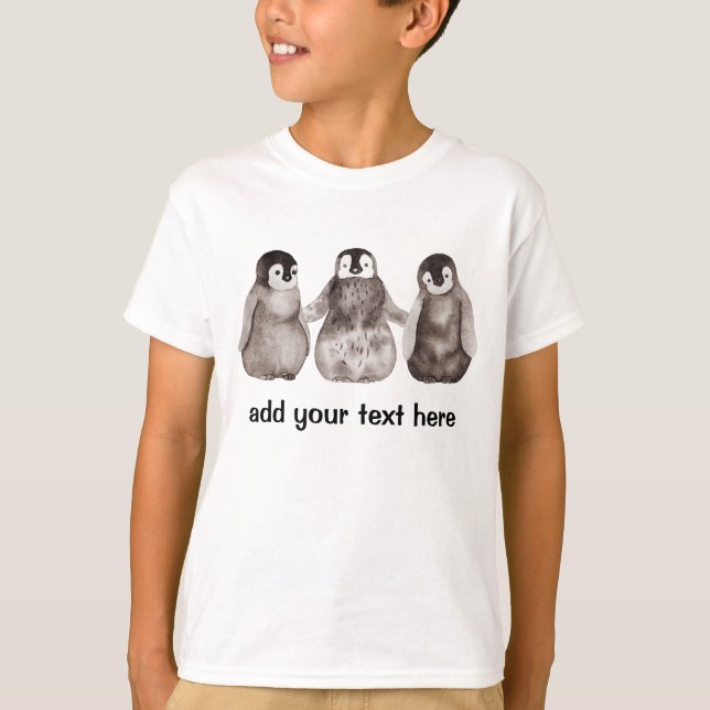 Three Watercolor Emperor Penguin  Personalized   T-Shirt (Front)