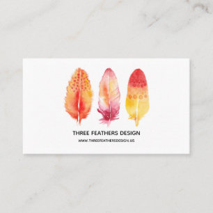 Three Watercolor Feather's Business Card
