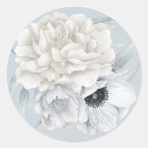 Three Watercolor Flowers Cream Pale Dusty Blue Classic Round Sticker
