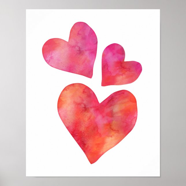Three watercolor hearts poster print (Front)