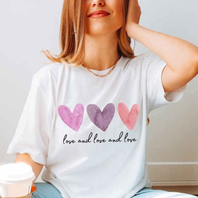 Three Watercolor Hearts with personalizable text T-Shirt (Creator Uploaded)