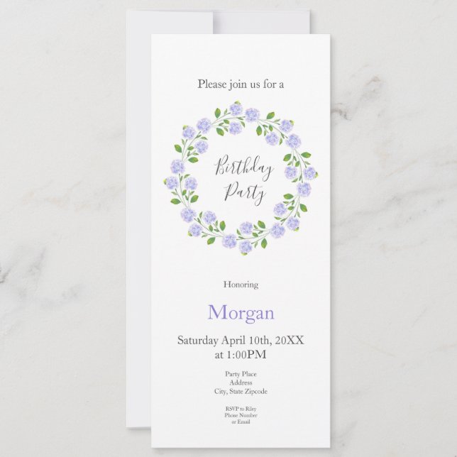 Three Watercolor Hydrangeas Wreath  Invitation (Front)