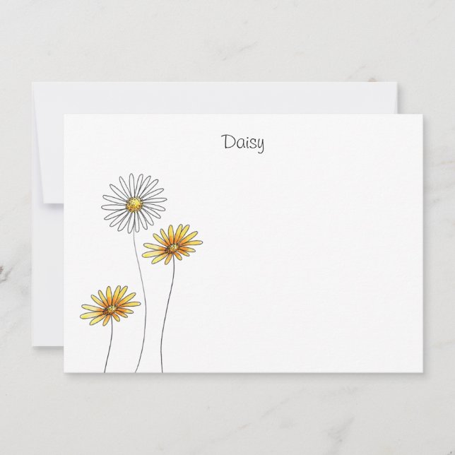 Three Watercolor, Pen & Ink Daisy Stems Card (Front)