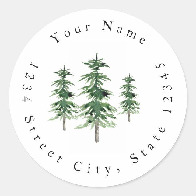 Three Watercolor Pine Trees Labels (Front)