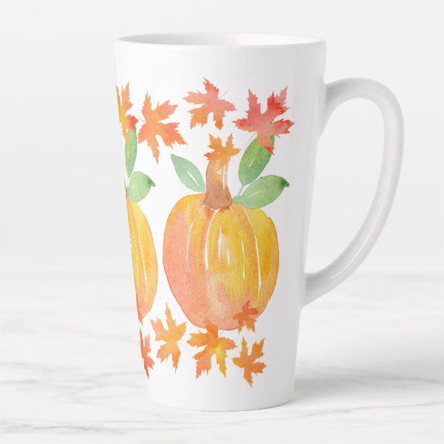 Three Watercolor Pumpkins & Maple Leaves Garland Latte Mug (Right)