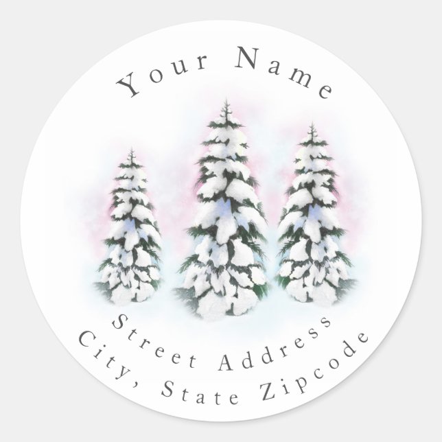 Three Watercolor Winter Trees labels (Front)