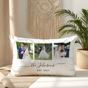 Three Wedding Photo Heart Swash Signature  Lumbar Pillow