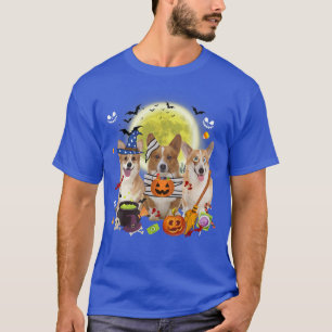 Three Welsh Corgi Dogs Witch Scary Mummy Halloween T-Shirt