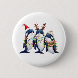 Three Whales Wearing Christmas Santa Hat  2 Inch Round Button
