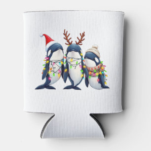 Three Whales Wearing Christmas Santa Hat  Can Cooler