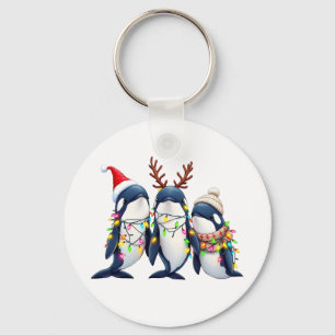 Three Whales Wearing Christmas Santa Hat  Keychain