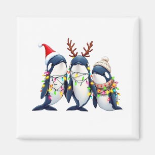 Three Whales Wearing Christmas Santa Hat  Magnet