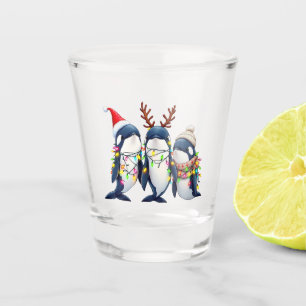 Three Whales Wearing Christmas Santa Hat Shot Glass