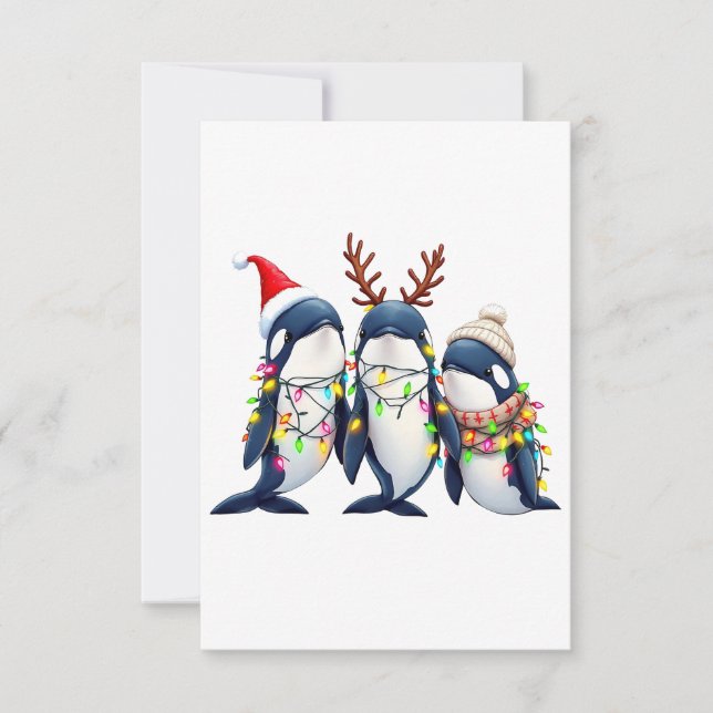 Three Whales Wearing Christmas Santa Hat  Thank You Card (Front)