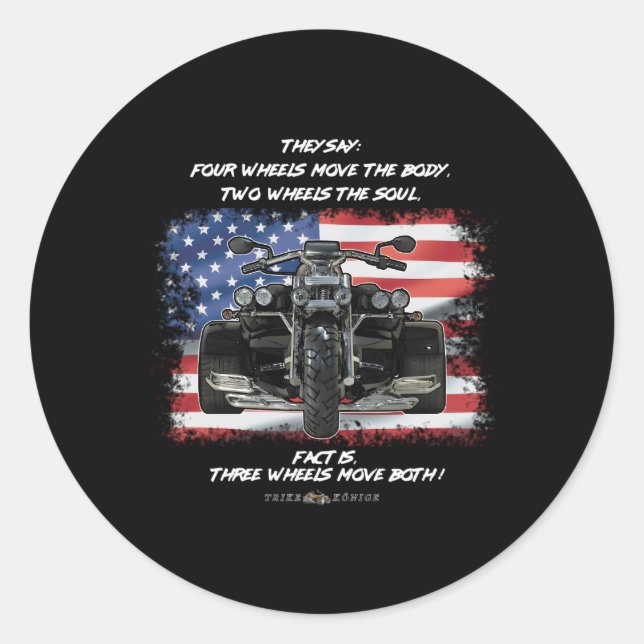 Three Wheels Do Both Usa Flags Trike Classic Round Sticker (Front)