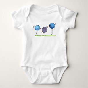 Three Whimsical Watercolor Birds Baby Bodysuit