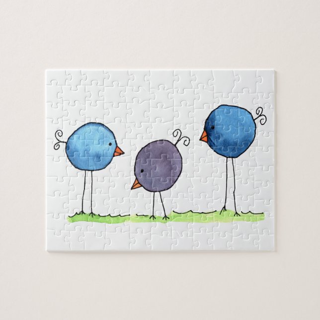 Three Whimsical Watercolor Birds Jigsaw Puzzle (Horizontal)