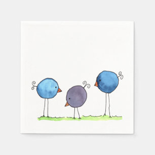 Three Whimsical Watercolor Birds Napkin
