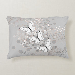 Three White Butterflies Decorative Pillow