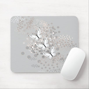 Three White Butterflies Mouse Pad