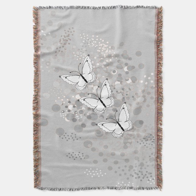 Three White Butterflies Throw Blanket (Front Vertical)