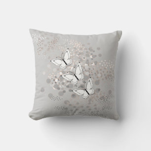 Three White Butterflies Throw Pillow