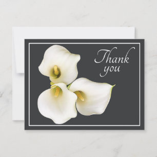 Three White Calla Lilies Grey Backdrop Thank You Postcard