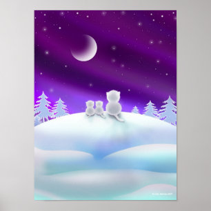 Three White Cats atop a Snow Hill Poster