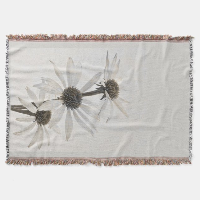 Three White Cone Flowers Throw Blanket (Front)