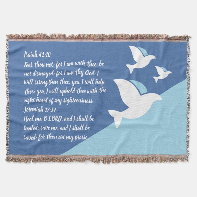 Three White Doves Christian Healing Prayer Shawl Throw Blanket (Front)