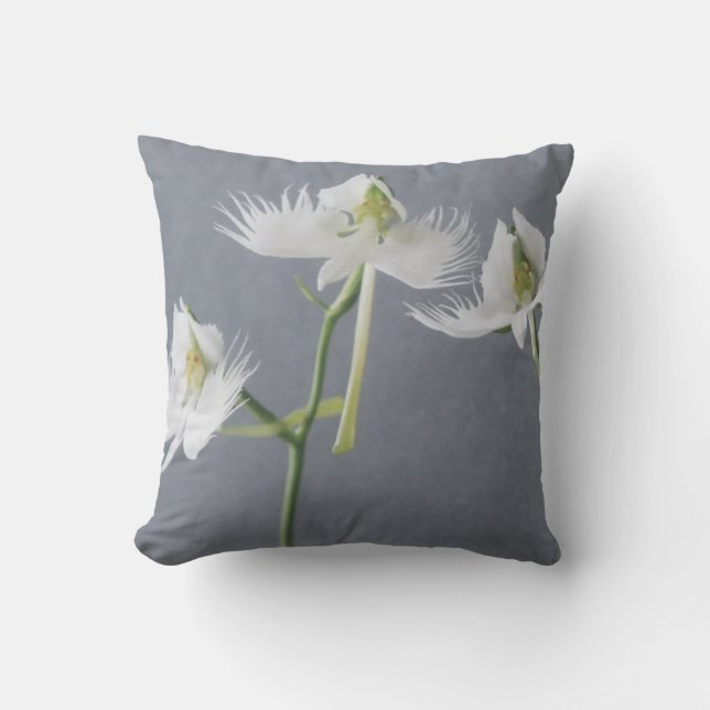 Three White Egret Orchids Throw Pillow (Front)