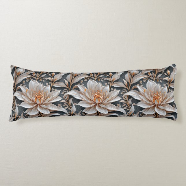 Three White Fantasy Flowers Body Pillow (Front)