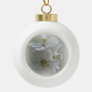 three white flowers ceramic ball christmas ornament