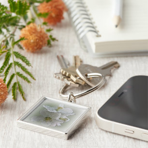 three white flowers keychain